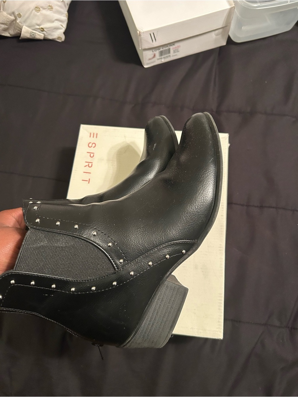Esprit Black Studded Chelsea Heeled Boots